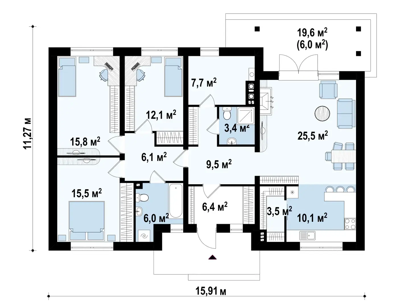 1-ий поверх 121,6 / 127,6 m²